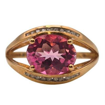 10K Yellow Gold Pink Sapphire & Diamond Ring

