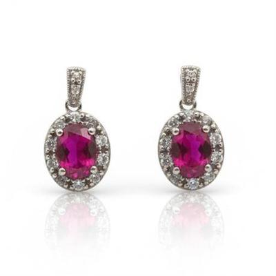 Lot 056  
1.5 Carat Pink Tourmaline & White Sapphire Sterling Silver Earrings