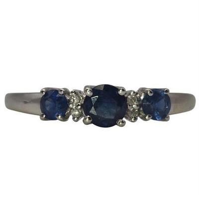 14K White Gold Sapphire & Diamond Ring