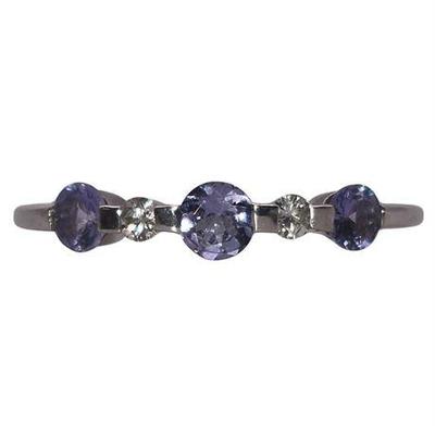 14K White Gold Iolite & Diamond Ring