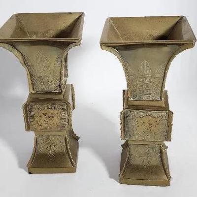 Pair Of Chinese Brass Vases