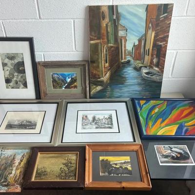 Eclectic Artwork Assortment Featuring Matching Framed Engraved Prints
