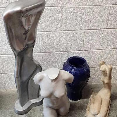 Abstract Femme Figurines/Oversized Sculptures & Blue Glass Vase