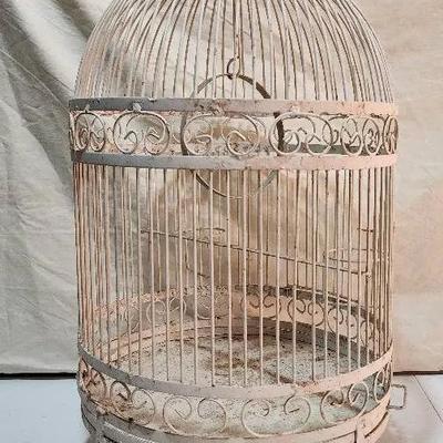 Vintage Metal White Hanging Bird Cage - Dome Shaped