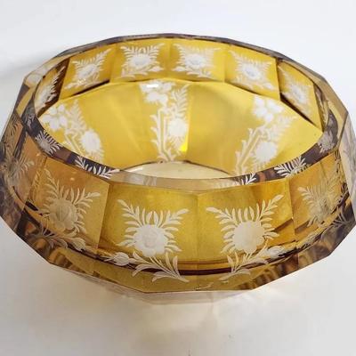 Art Deco Amber Cut Glass Dish