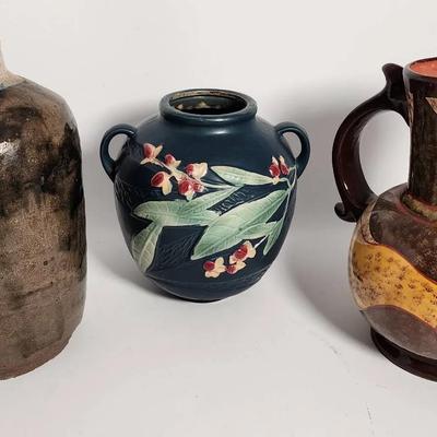 Pottery - Roseville, Antique Glazed Jug And Earthenware Pitcher