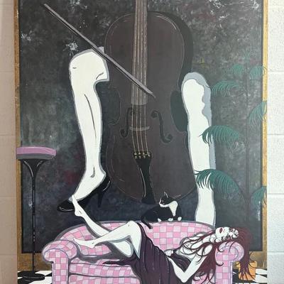 James Morlock Woman, Cat, and Cello Canvas