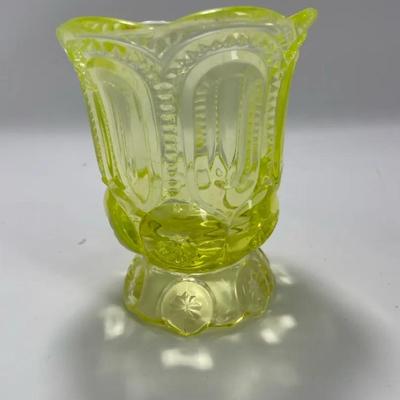 Weishar Moon & Star Vaseline Glass Spooner - Uranium