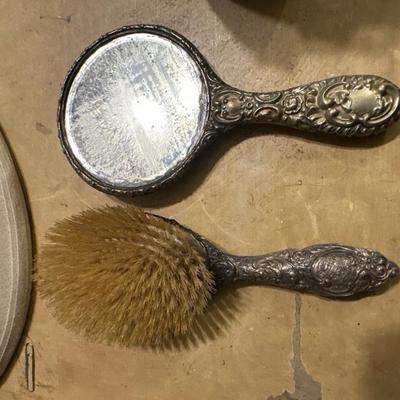 Vintage silver brush and mirror