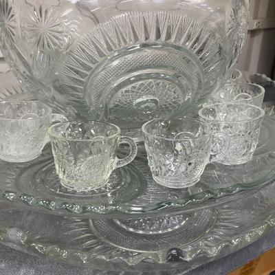 Sale Photo Thumbnail #67: Antique Wagon Wheel Punch Bowl with Cups 