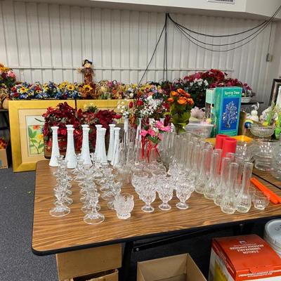 Sale Photo Thumbnail #26: Crystal and Milk Glass Vases 