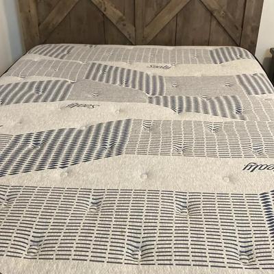 Farmhouse-Style Gray Wood Queen Bed Frame with Sealy Medium Firm Mattress & Box Spring