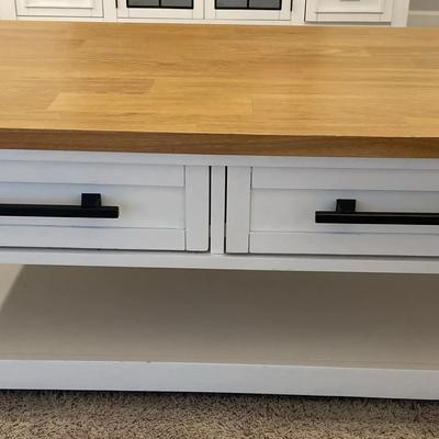 Farmhouse-Style White Two-Drawer Living Room Table with Wood Top