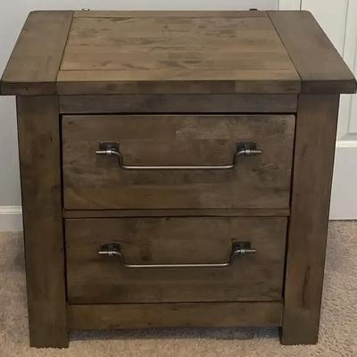 Farmhouse-Style Two-Drawer Rustic Gray Wood Nightstand