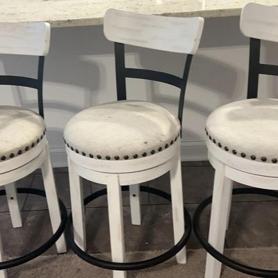 Ashley Furniture Swivel Barstools, featuring Off-White Wood Finish & Nailhead Upholstery