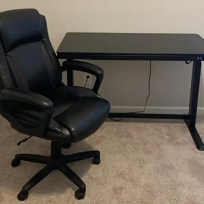 Black Height-Adjustable Standing Desk with Rolling Office Chair