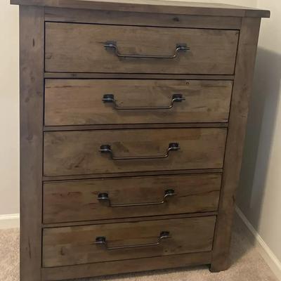 Farmhouse-Style Five-Drawer Rustic Gray Wood Dresser