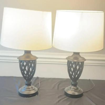 Black Metal Table Lamps Pair with White Shades