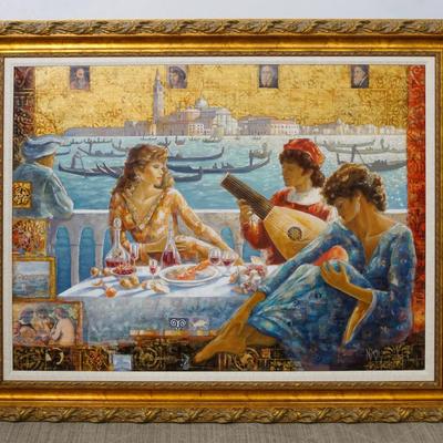 Peter Nixon Original Painting “Night Of A Thousand Gondolas” In Ornate Frame