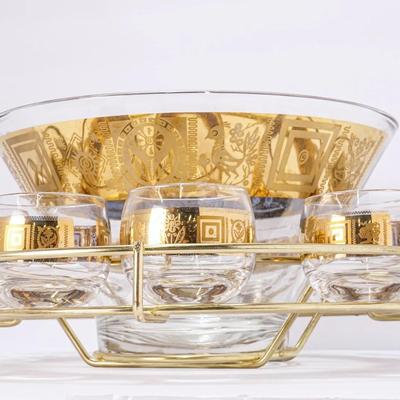Mid Century Culver Punch Bowl Set With 12 Roly Poly Glasses
