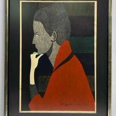 Kiyoshi Saito Japanese Woodblock Print “Shop Girl”