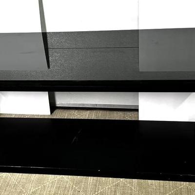 Industrial Black Glass Top Entertainment Stand 