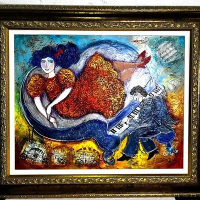 Yulia Langer Signed Painting On Canvas “A Song In My Heart”