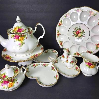 Royal Albert “Old Country Roses” Teapot, Egg Plate, Cake Stand, Heart Tray & More