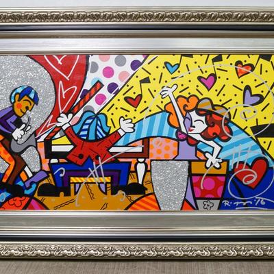 Romero Britto Original Painting On Canvas “Glitter Music”