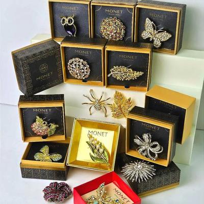 Monet Rhinestone Brooches, Most In Box  (14)