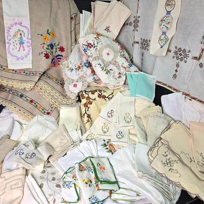 Vintage Embroidered & Hemstitched Table Linens