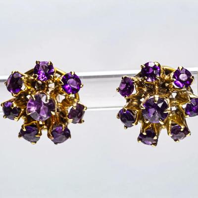 10K Gold Amethyst Cluster Earrings
