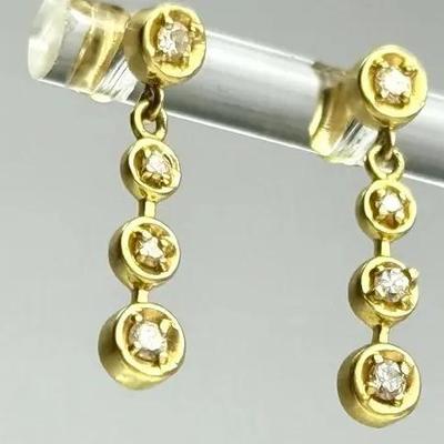 14K Gold Diamond Dangle Earrings - .75" Long