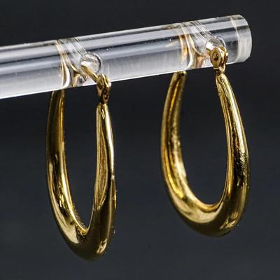 14K Gold Hoop Earrings, Hollow - One With Dents - .75" Long