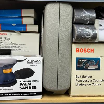 New Chicago Palm Sander, Sanding Discs, Porter Cable Kit & Bosch Belt Sander
