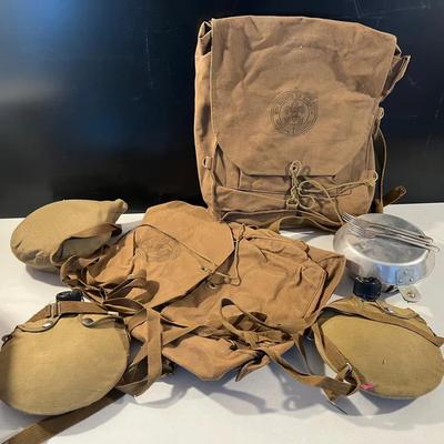 50s/60s Vintage Boy Scouts of America Canvas Backpacks, Canteens & Mess Kit