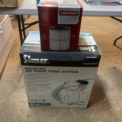 New In Box Simer Shallow Well Jet Pump Tank System & Craftsman Shop Vac Filter 
