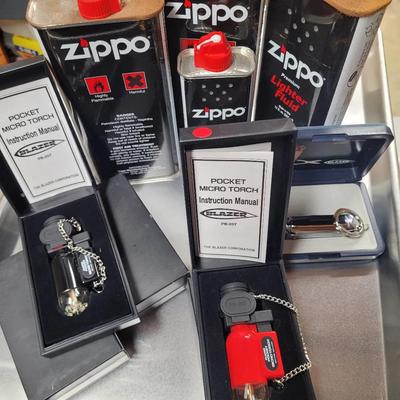 New Micro Pocket Torches 3blk, 1 Red, 1 Silver Pocket Knife & Lighter