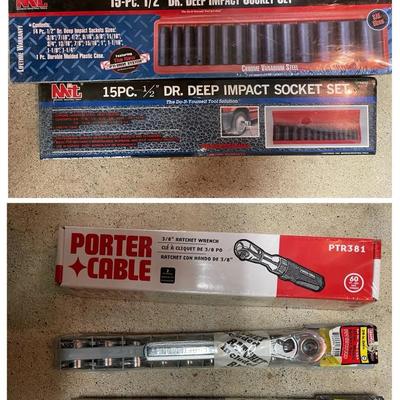 Two Deep Impact Socket Sets Plus Two Craftsman Socket Sets And 3/8 Inch Ratchet Wrench All Unopened 