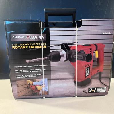 New Chicago Electric 1-1/8" Variable Speed SDS Rotary Hammer 