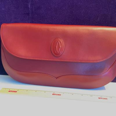 Cartier Authentic Leather Clutch Bag Bordeaux 