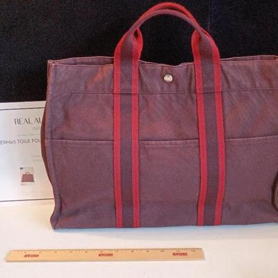 Hermes Authentic Fourre-Tout GM Burgundy Canvas Tote