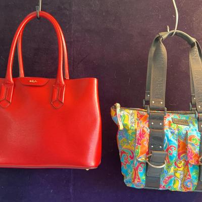 Lauren Ralph Lauren - Multicolor Canvas Tote Bag & Leather Tote Bag Red