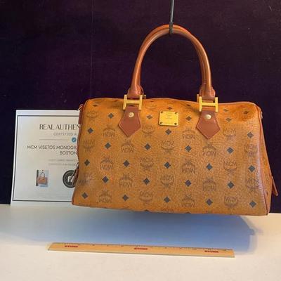 MCM Authentic Leather Boston Bag Cognac
