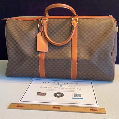 Celine Authentic Leather Trim Travel Bag Macadam 