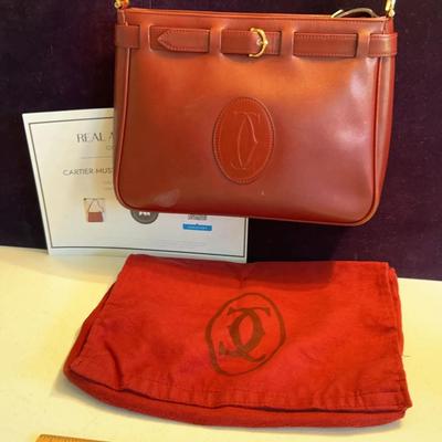 Cartier Authentic Leather Shoulder Bag Bordeaux 