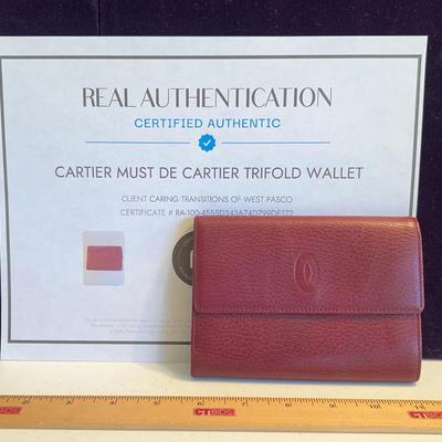 Cartier Authentic Leather Trifold Wallet Bordeaux 