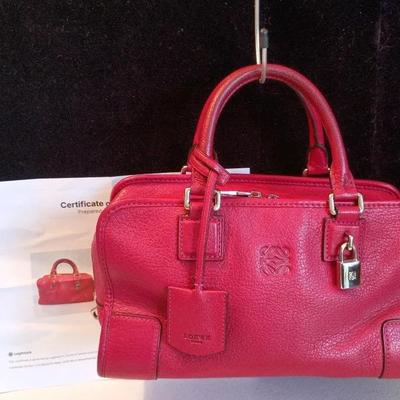 Loewe Authentic Amazona 28 Handbag In Red Grained Leather