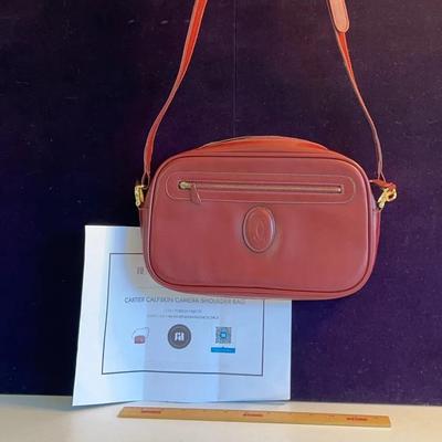 Cartier Authentic Calfskin Leather Camera Shoulder Bag Bordeaux 