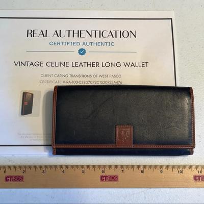 Celine Authentic Leather Long Wallet Black 